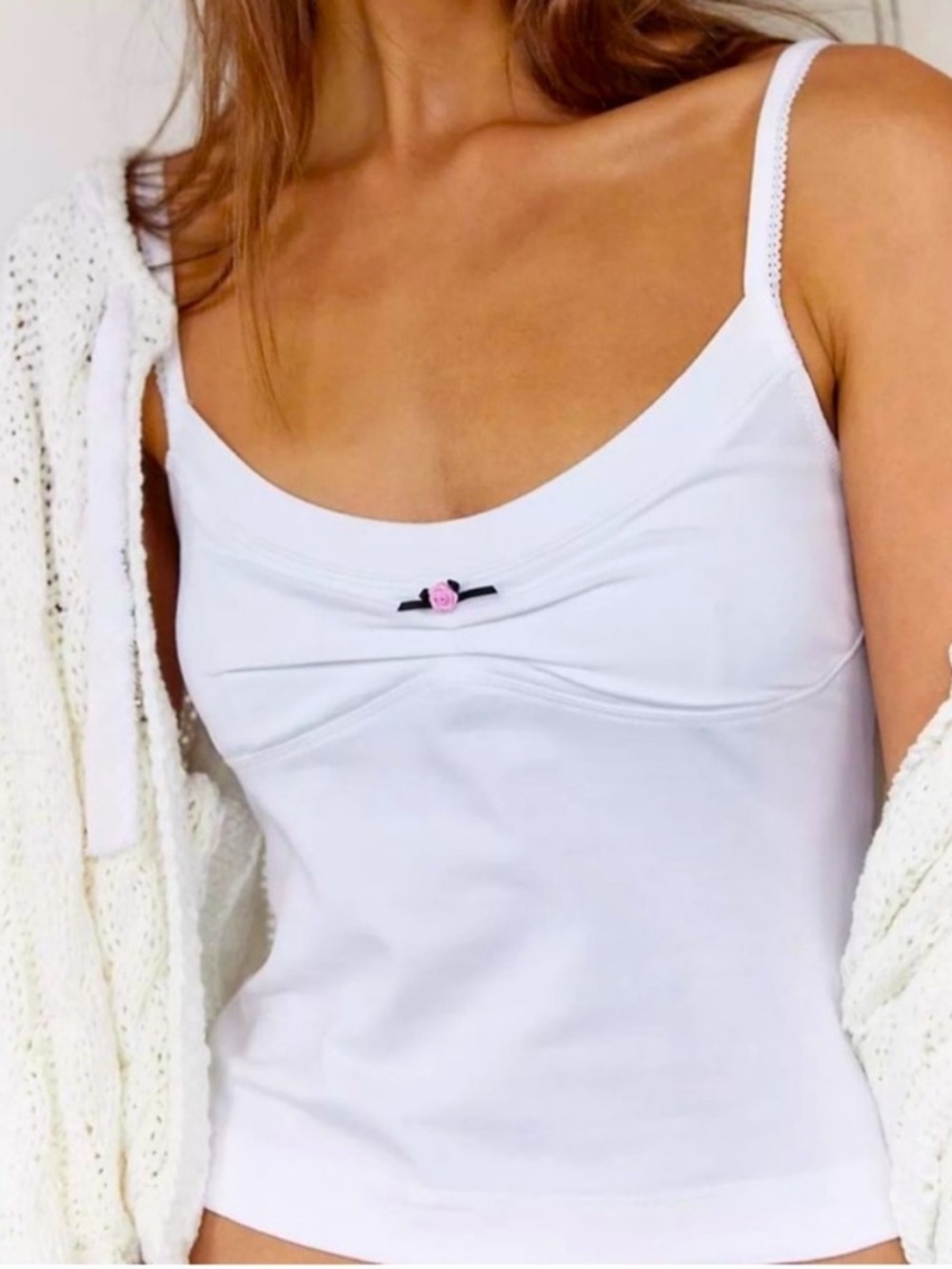 Free People Intimately Wear It Out Tank White With Flower Accent
